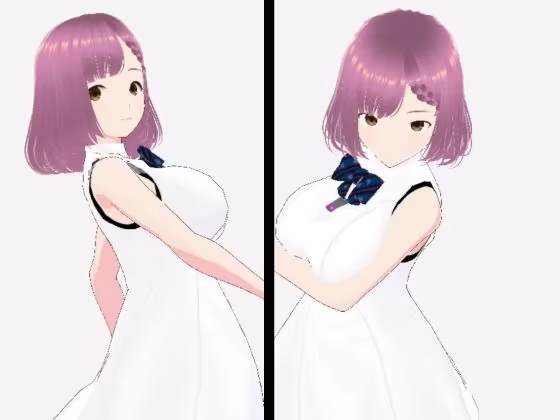 白いワンピース姿に薄いパープルヘアのお姉さん（セリフなし  3DCGモデル  イラスト集）
