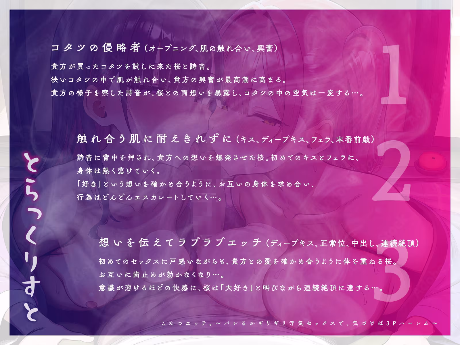 こたつエッチ。〜バレるかギリギリ浮気セックスで、気づけば3Pハーレム〜【KU100】
