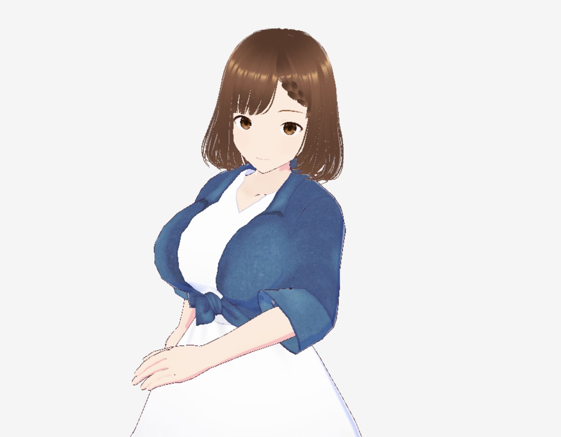 白いワンピースにデニムを羽織ったデートファッションのお姉さん（セリフなし  3DCGモデル  イラスト集）