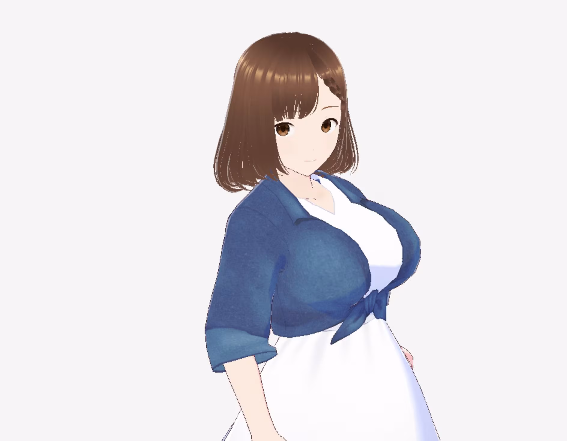 白いワンピースにデニムを羽織ったデートファッションのお姉さん（セリフなし  3DCGモデル  イラスト集）