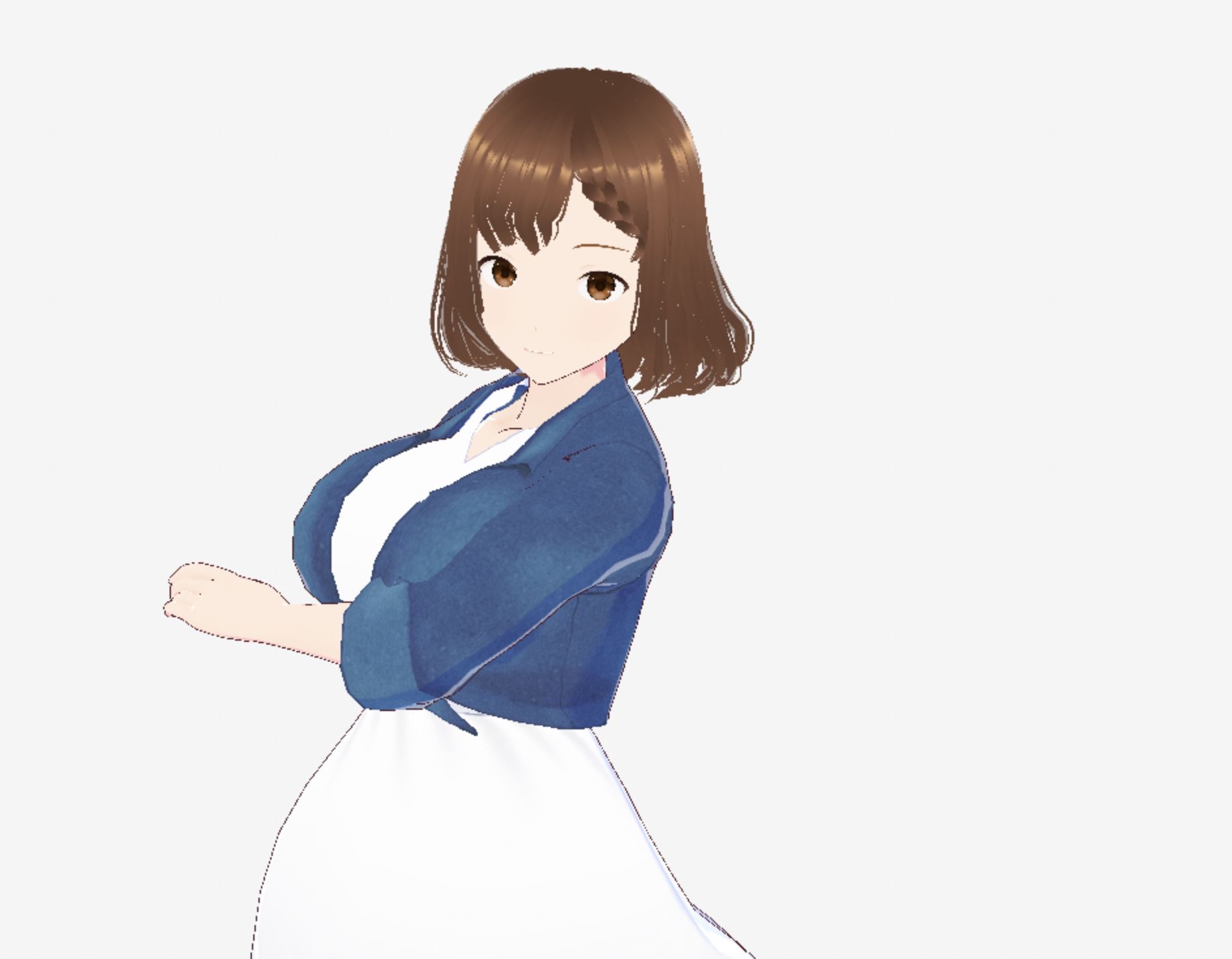 白いワンピースにデニムを羽織ったデートファッションのお姉さん（セリフなし  3DCGモデル  イラスト集）