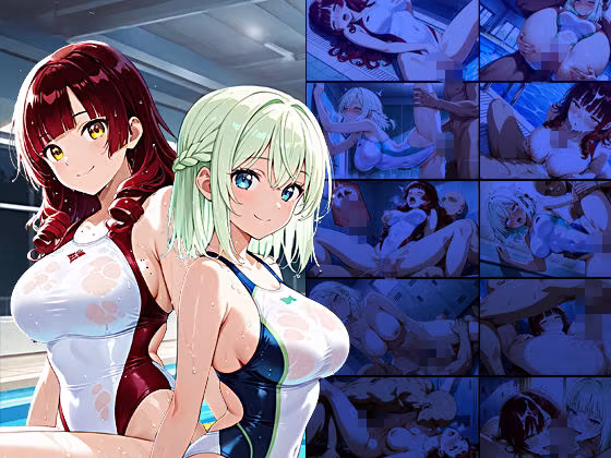 【4K】清楚な白スク水姉妹が部室で若手コーチの精液を争奪する孕ませ交尾