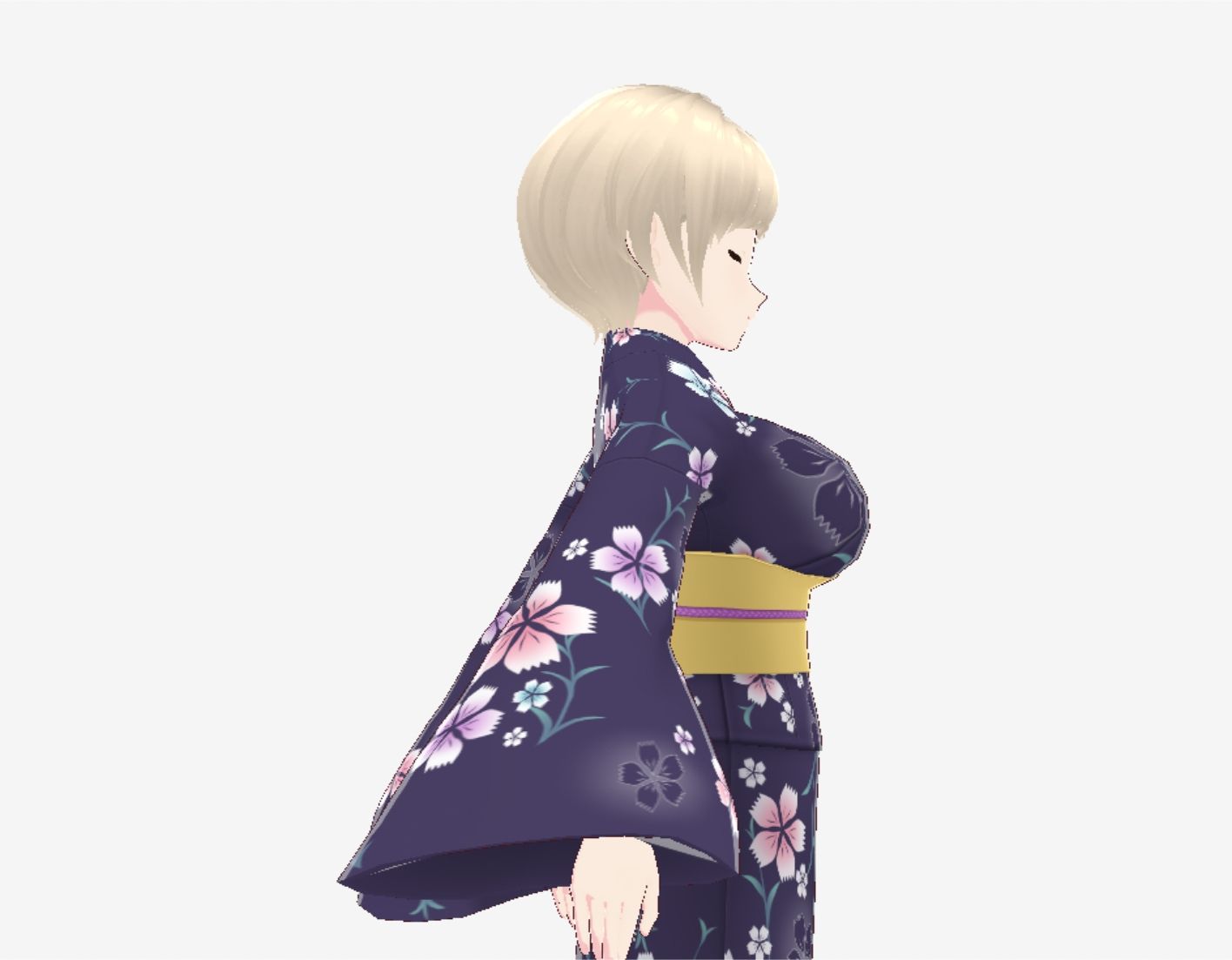 ショートヘアの浴衣のお姉さん（セリフなし  3DCGモデル  イラスト集）