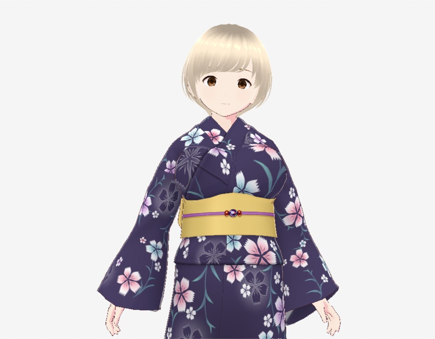 ショートヘアの浴衣のお姉さん（セリフなし  3DCGモデル  イラスト集）