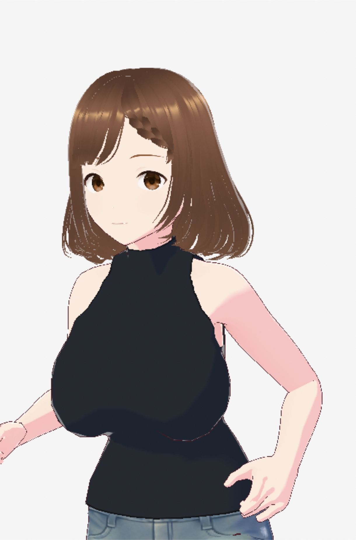 黒いノースリーブにデニムのショートパンツのお姉さん（セリフなし  3DCGモデル  イラスト集）