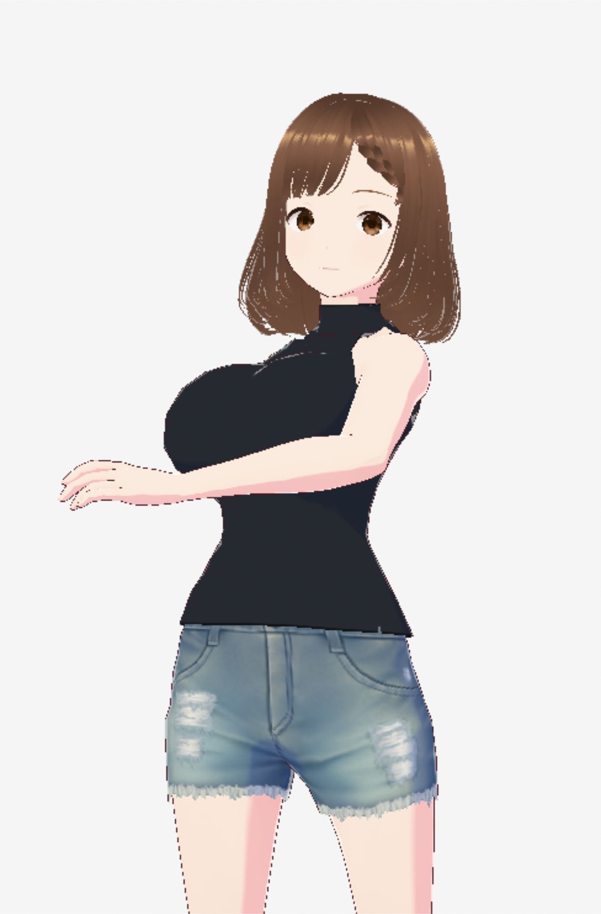 黒いノースリーブにデニムのショートパンツのお姉さん（セリフなし  3DCGモデル  イラスト集）