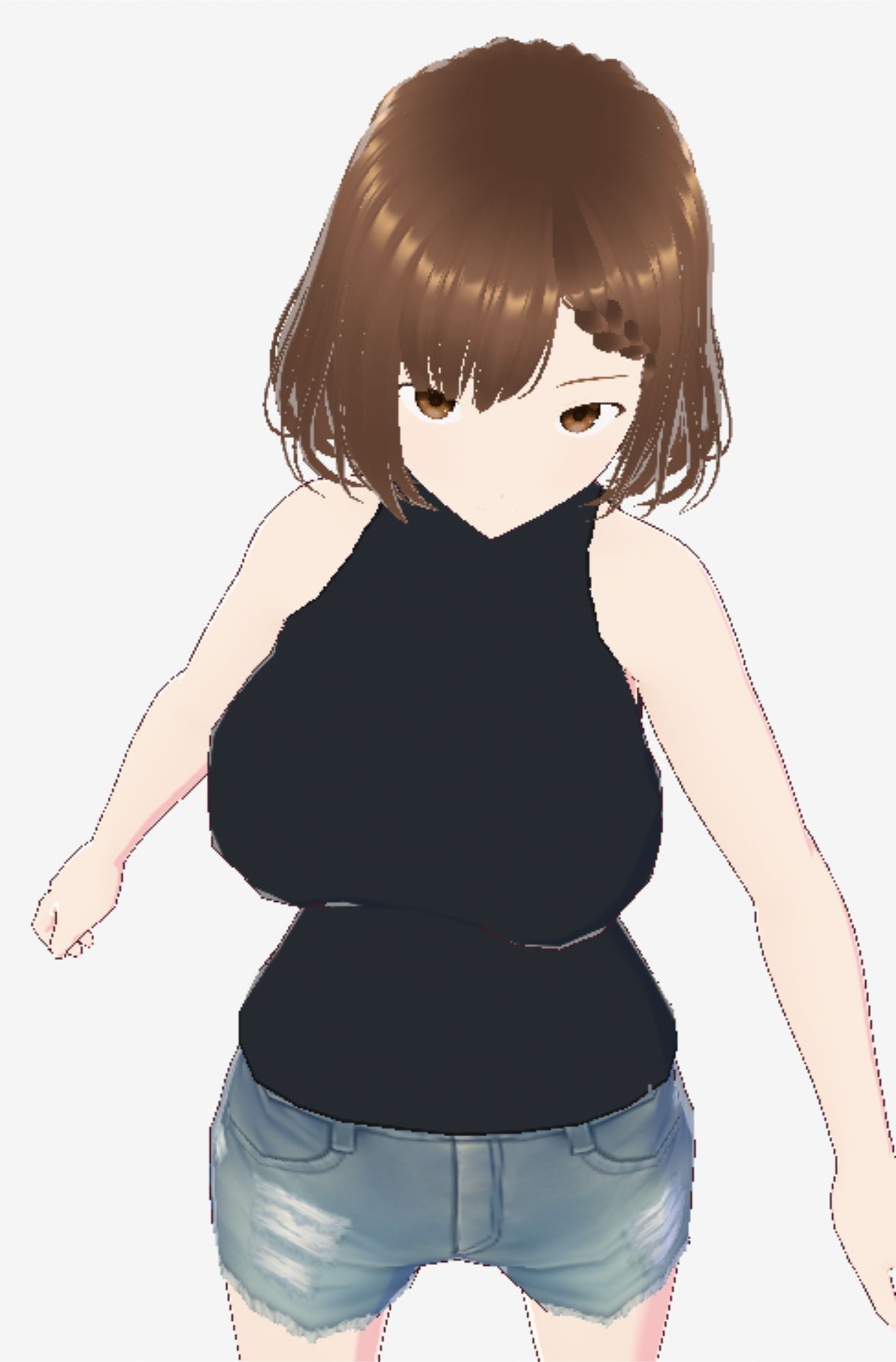 黒いノースリーブにデニムのショートパンツのお姉さん（セリフなし  3DCGモデル  イラスト集）