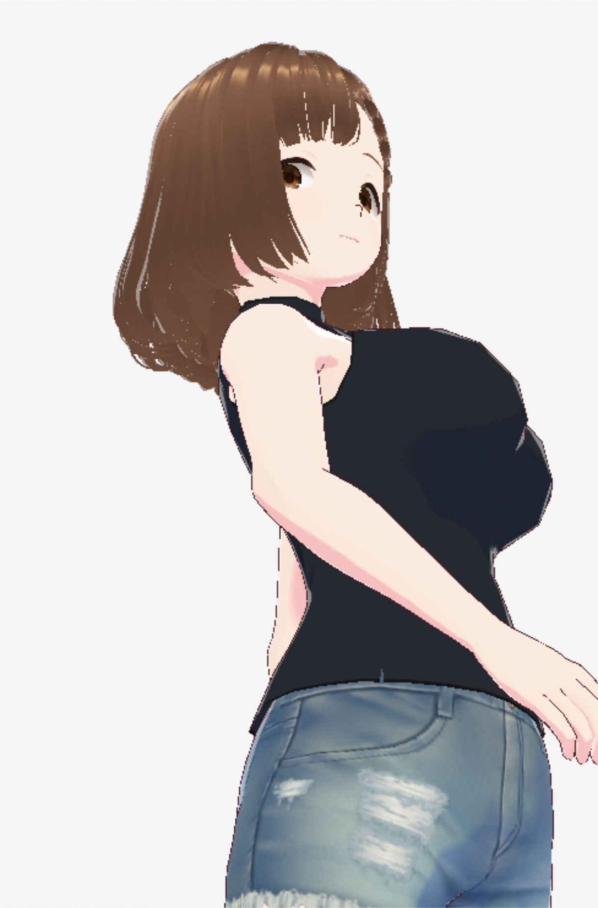 黒いノースリーブにデニムのショートパンツのお姉さん（セリフなし  3DCGモデル  イラスト集）
