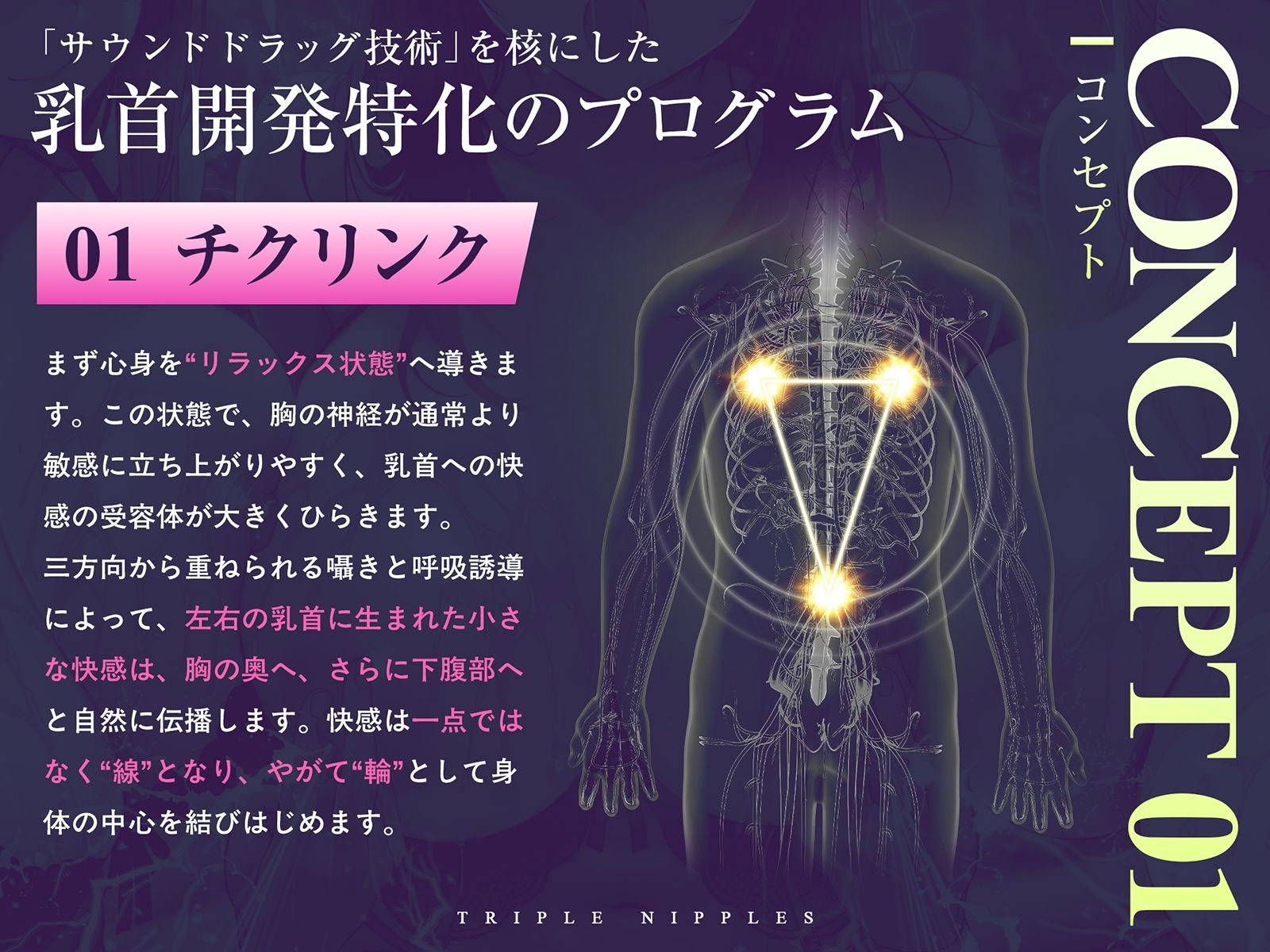 【チクリンク】乳首トリプル〜変性意識と音響誘導で乳首がくすぐったいだけのあなたも「全身オーガズム」へと導くかんたん乳首開発〜