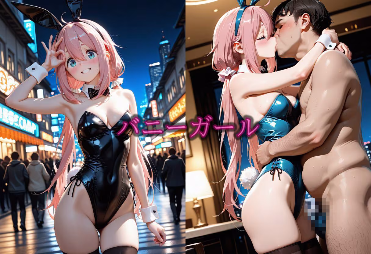 夜の街角で4人コスプレで大集合！ピンクメイド＆バニー＆チャイナドレス＆警察官がエッチに誘惑