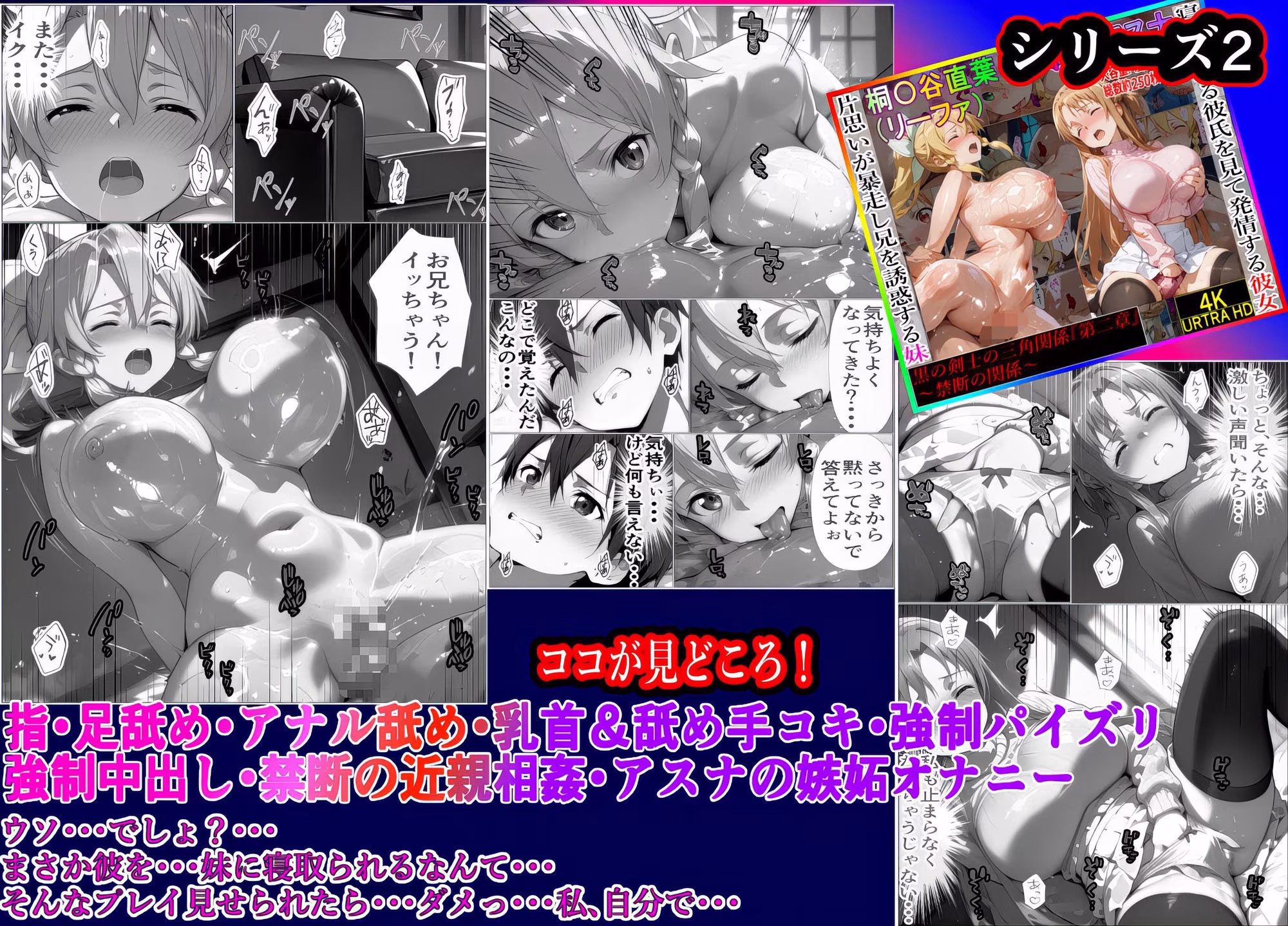 黒の剣士の三角関係  総集編＋10章 「キリト君の種で上書きして・・・」快楽中毒のアスナと直葉 体育倉庫で終わらない強●射精  前編