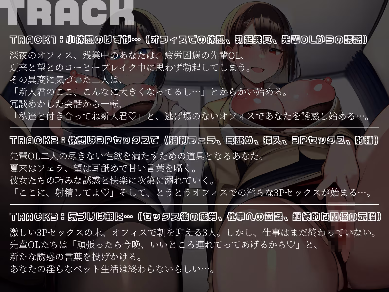 【KU100】深夜のオフィス休憩で3P♪〜残業に耐えかねた先輩OLと限界突破セックス！〜