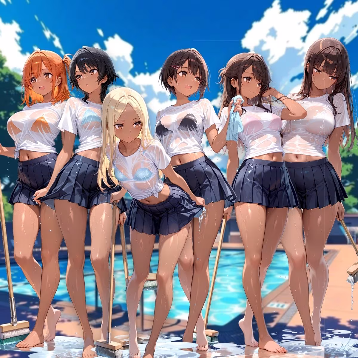 プール清掃する水泳部とハメまくる！