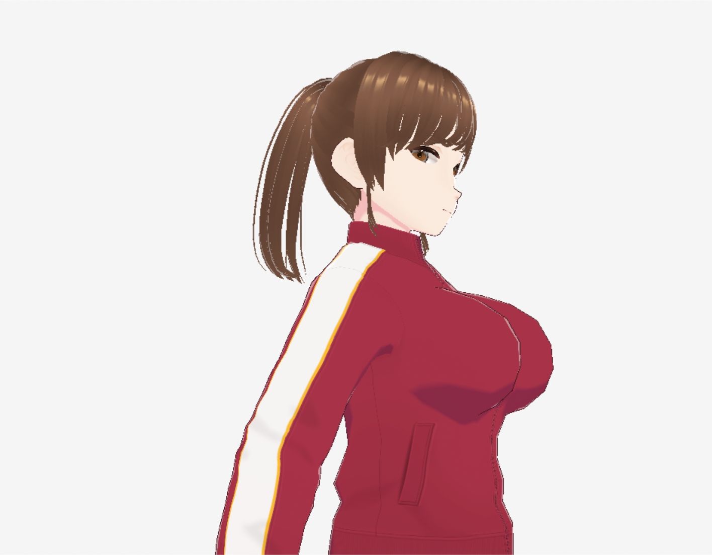 赤ジャージでポニーテールの巨乳美女（セリフなし  3DCGモデル  イラスト集）