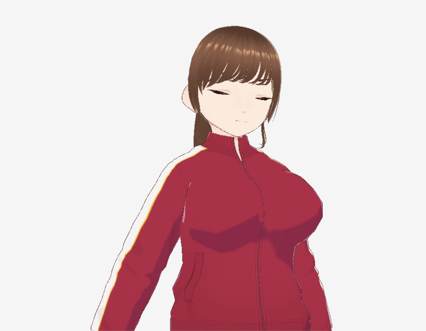 赤ジャージでポニーテールの巨乳美女（セリフなし  3DCGモデル  イラスト集）