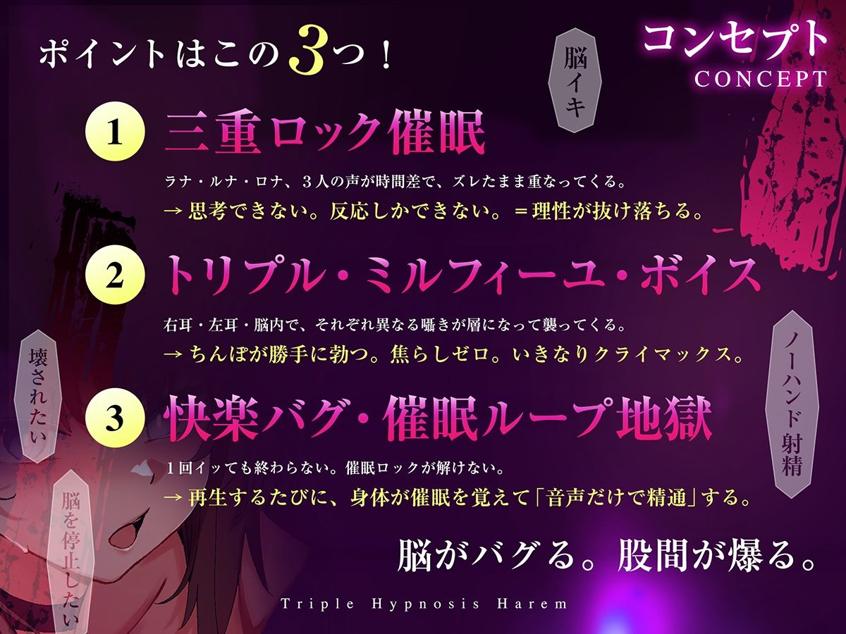【3重脳イキ】トリプル催●ハーレム〜囁きに支配され腰の奥が痙攣する「絶対快楽」三重奏〜