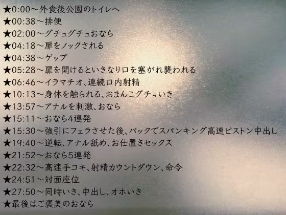 【スカトロ×野外×逆転】公園のトイレで襲われイラマチオ！アナル責めスパンキング強引挿入★逆転★命令言葉責め手コキ！淫乱腰振り中出し