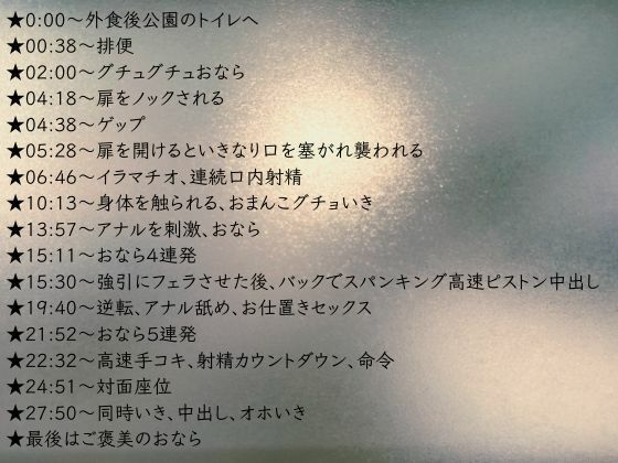 【スカトロ×野外×逆転】公園のトイレで襲われイラマチオ！アナル責めスパンキング強引挿入★逆転★命令言葉責め手コキ！淫乱腰振り中出し