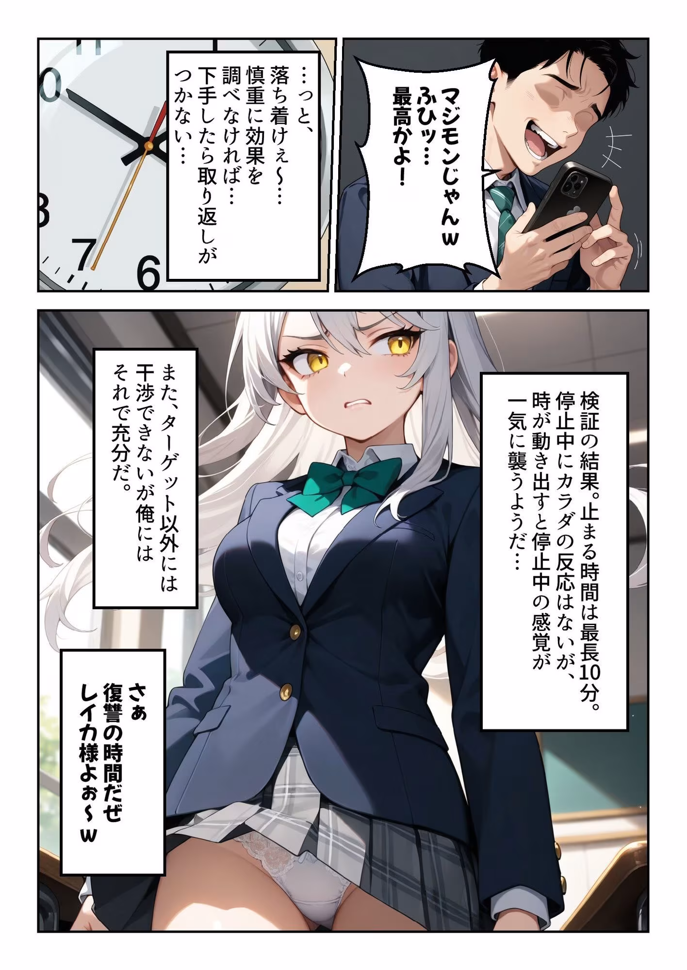 時間停止「汚物を見る目」で俺を蔑んだ生徒会長を10分間限定で性処理オナホに。