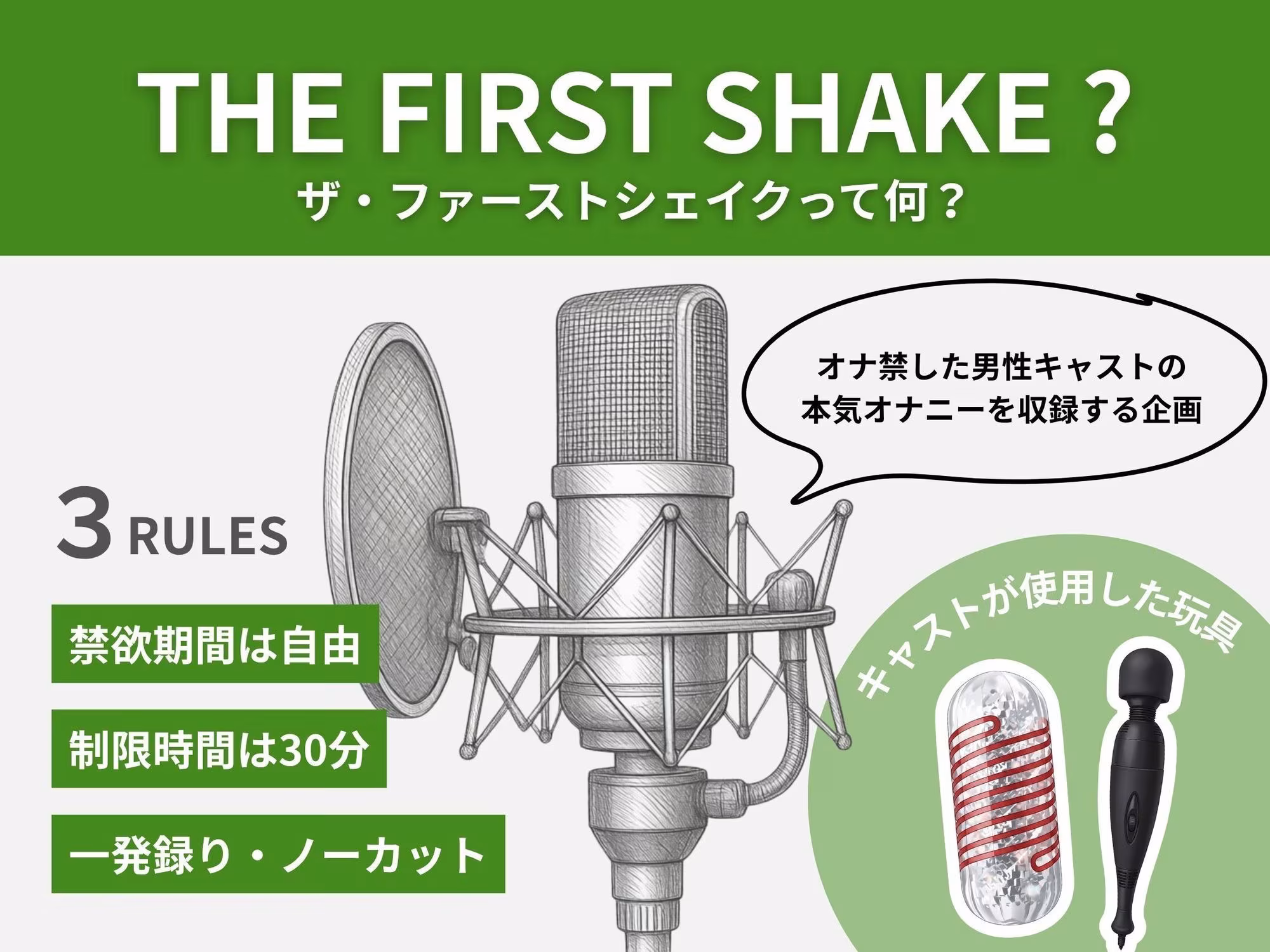 【 THE FIRST SHAKE 】禁欲14日後の本気オナニー / cast.真神峯狼「乳首いじってないと射精できない」ガテン系元ヤン兄貴の激弱チクニー実演
