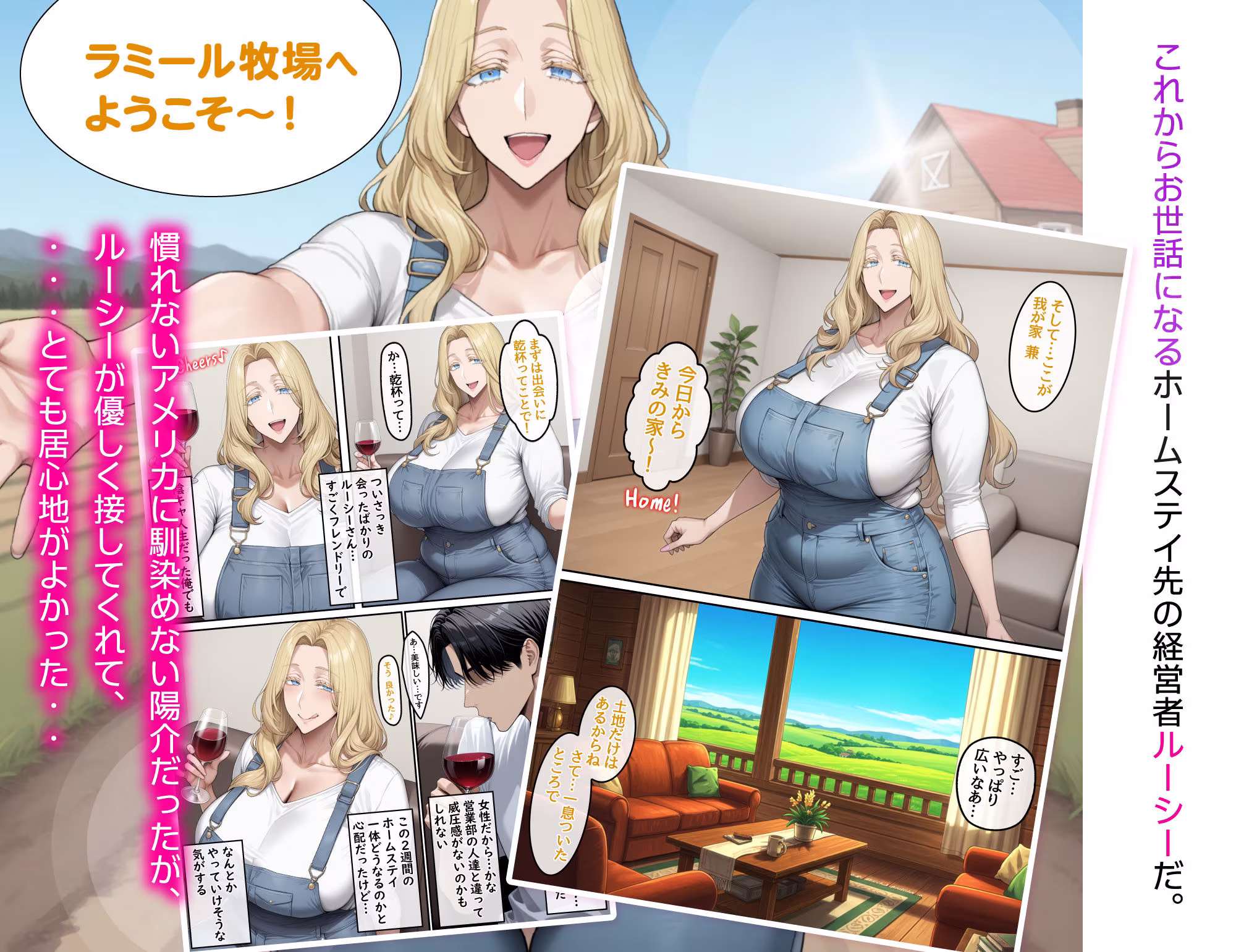 ホームステイ先の爆乳ブロンド美女に雌牛コスで誘惑されてイチャラブ種付け生活1