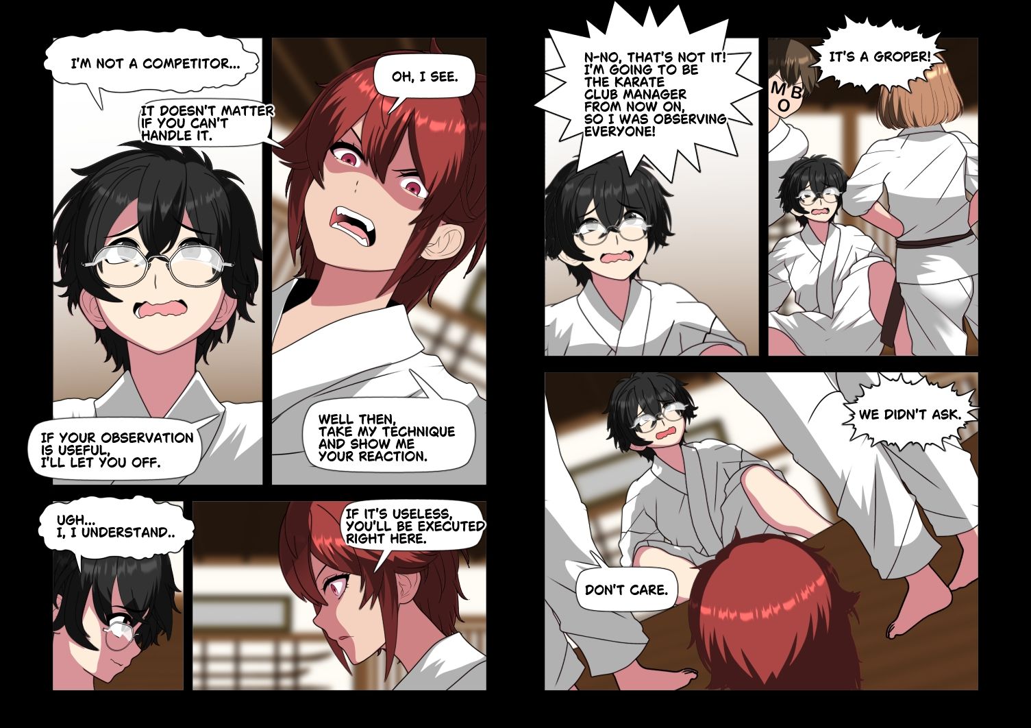 某ラブコメアニメの空手が強いヒロインに蹴り技でお仕置きされる男子