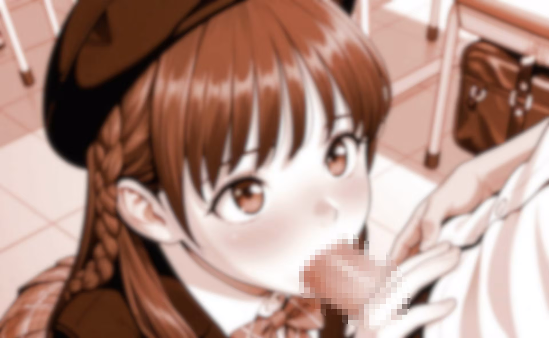 ベレー帽を被った女子〇生の縞パンとフェラ