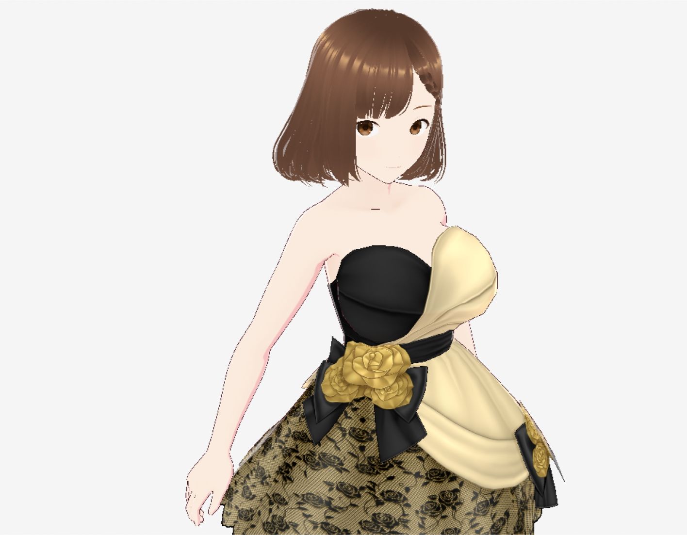 ブラック＆ゴールドなドレス姿（セリフなし  3DCGモデル  イラスト集）