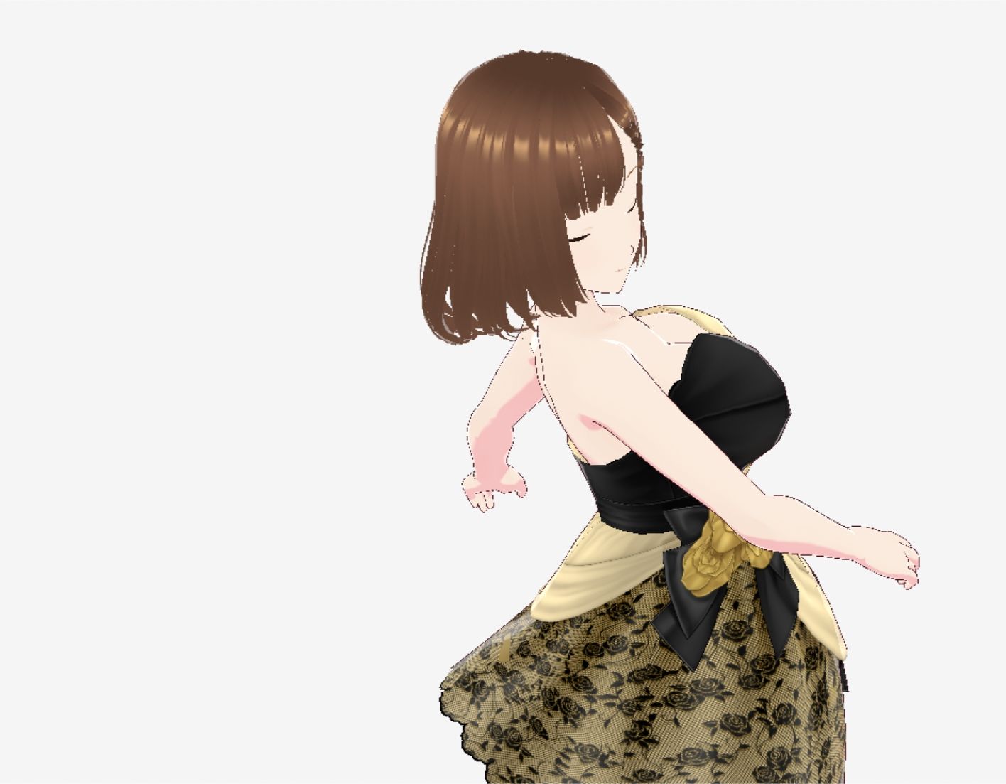 ブラック＆ゴールドなドレス姿（セリフなし  3DCGモデル  イラスト集）