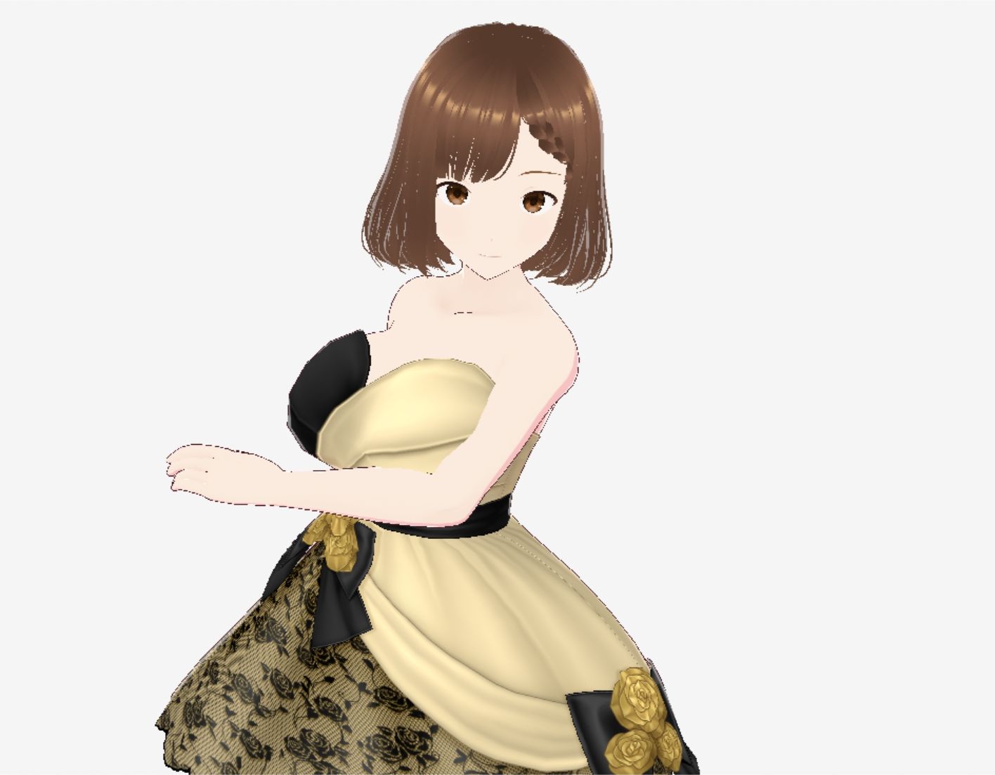 ブラック＆ゴールドなドレス姿（セリフなし  3DCGモデル  イラスト集）