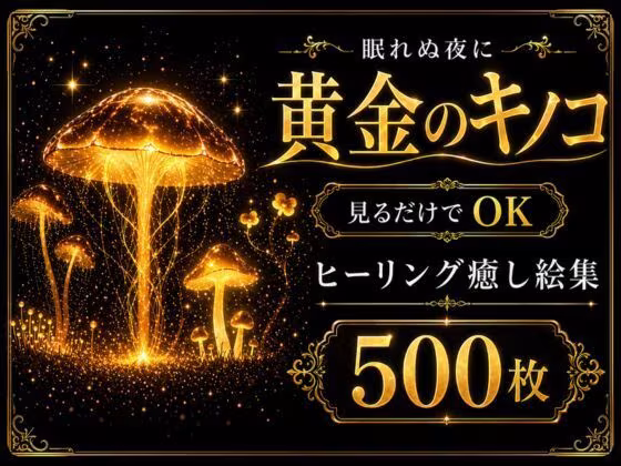 【メガ盛り500枚】【著作権フリー・商用可】黄金のキノコ Vol.1 ─ 眠れぬ夜の見るだけでOK   ヒーリング癒し絵集