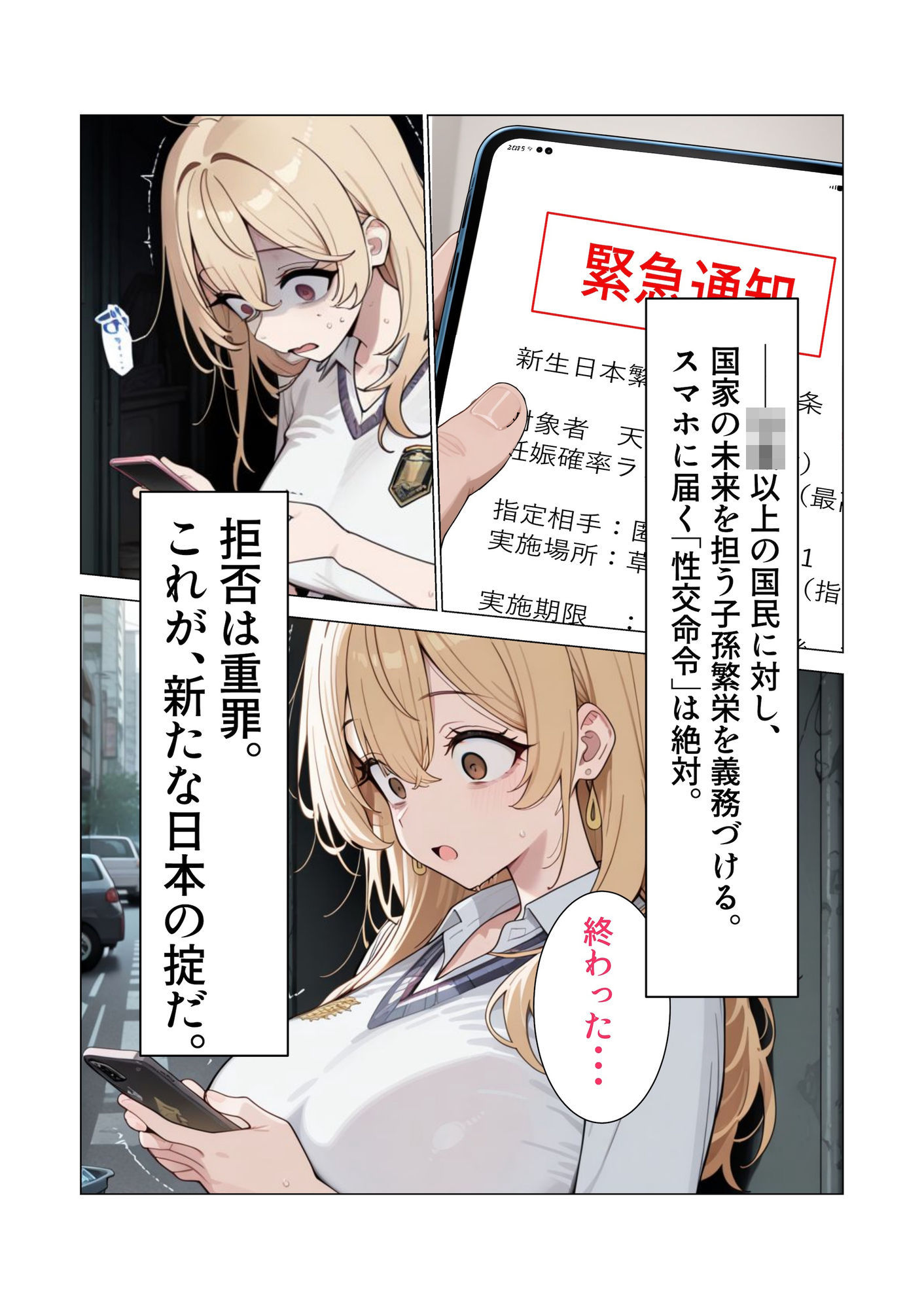 【AIイラスト・漫画集】スマホに届いた性交命令〜ゴミジジイ兄弟の種で子宮パンパン