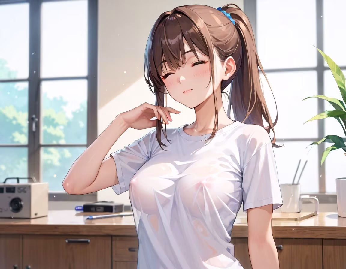 はちきれそうなノーブラで視線を奪う 清楚系成人の無防備な着衣巨乳