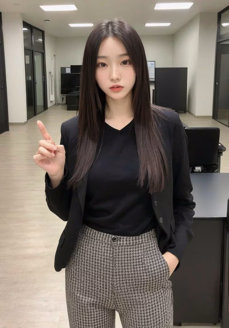 クール秘書シリーズ1  冷たい視線で見下す美人秘書  黒スーツ×無表情で立つ姿が刺さる205枚【AIグラビア写真集】