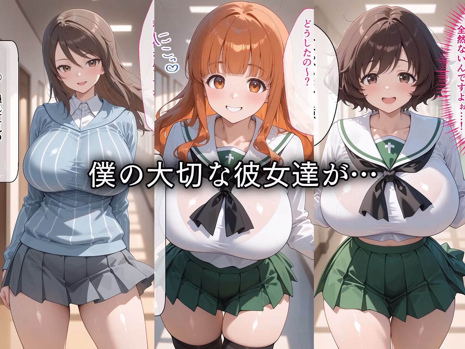 寝取られた爆乳三人娘たち〜催〇アプリで種付け完了