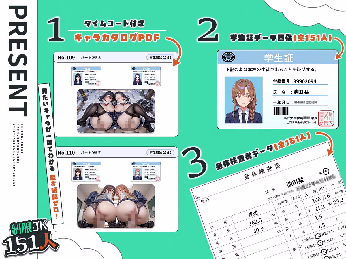 【4K神画質】制服JK151人の巨乳がぶるん揺れ！えちえち汗だく中出しセックス！＋α乱交【146分】