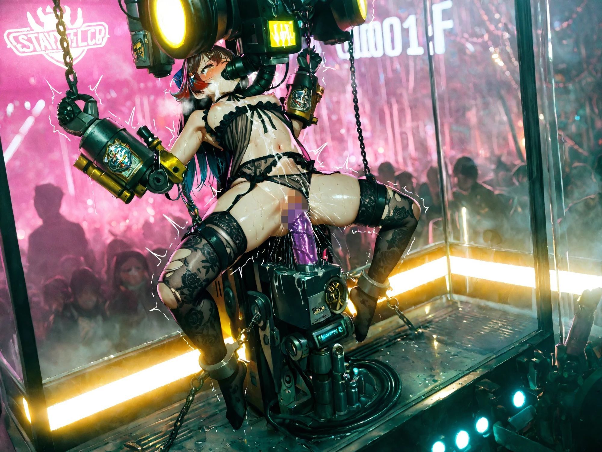 sexマシーン試作品展示会でデモンストレーションされる女の子