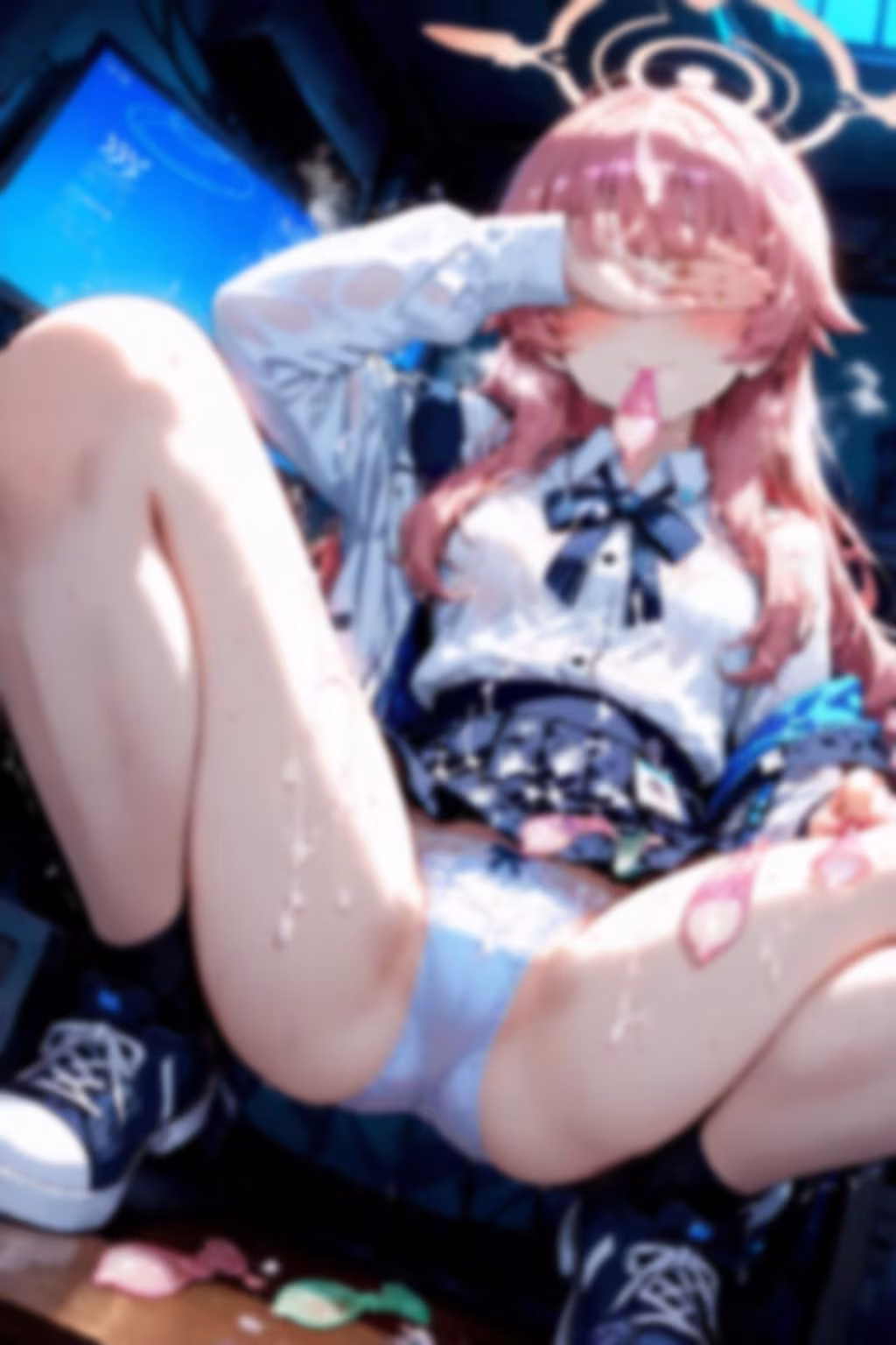 ブルアカ風のキャラがセルフ目隠しエロ蹲踞で着衣ぶっかけ使用済みゴムまみれで記念撮影 500枚