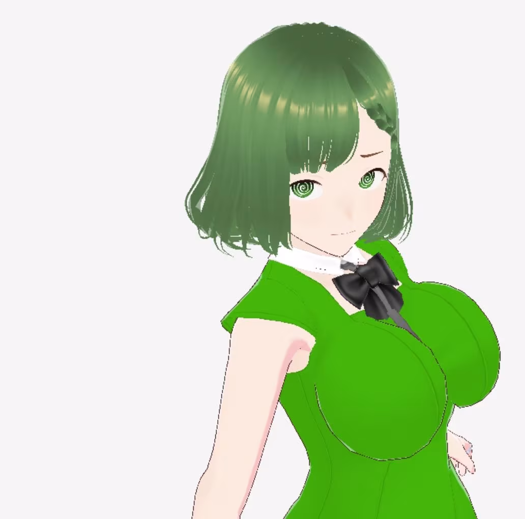 緑色の髪の毛と洋服を着たお姉さん（セリフなし  3DCGモデル  イラスト集）