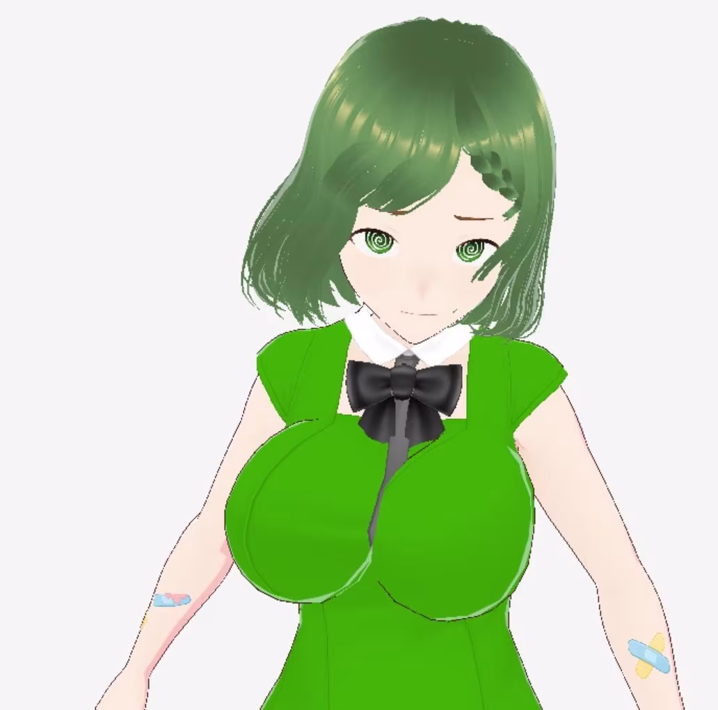 緑色の髪の毛と洋服を着たお姉さん（セリフなし  3DCGモデル  イラスト集）