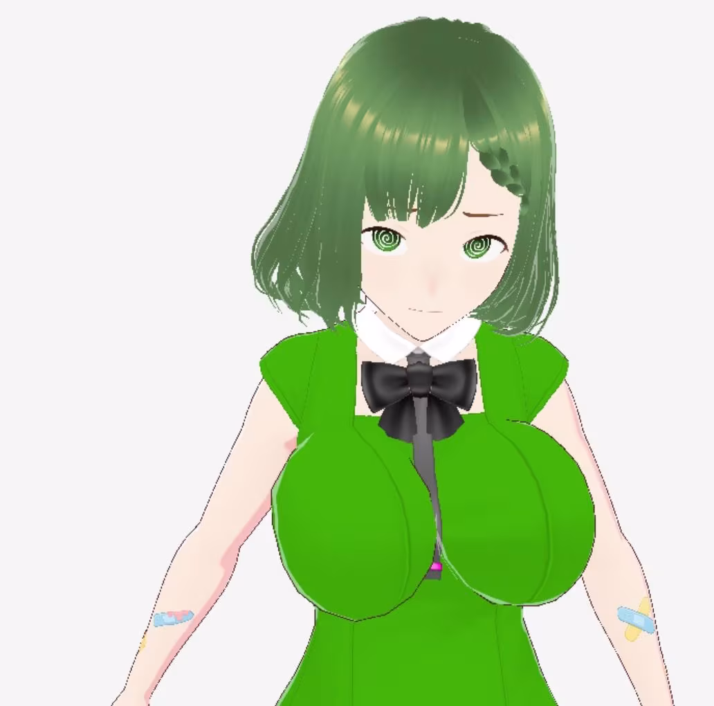 緑色の髪の毛と洋服を着たお姉さん（セリフなし  3DCGモデル  イラスト集）