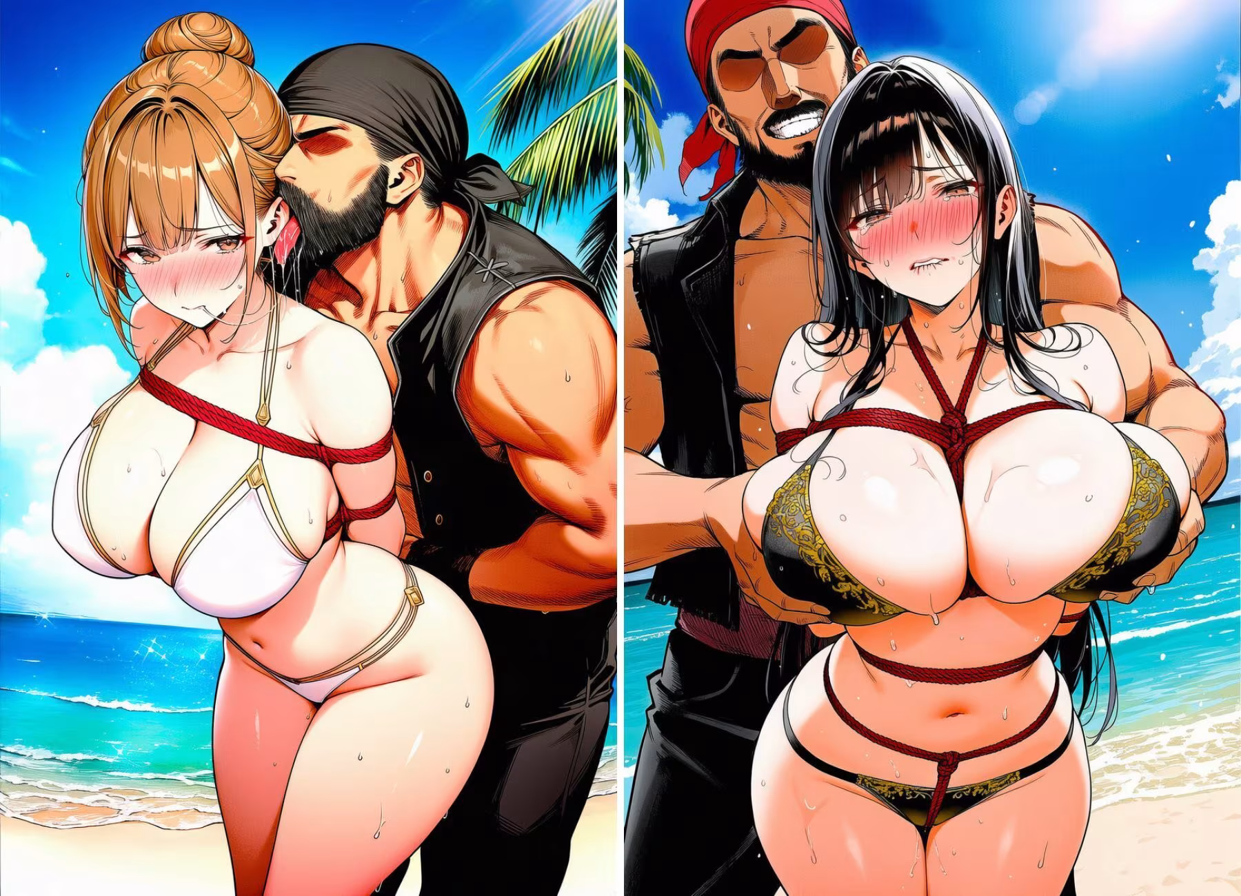 女戦士パーティー陥落記〜水着編 巨乳女戦士5人、南国の海賊島で堕とされる〜