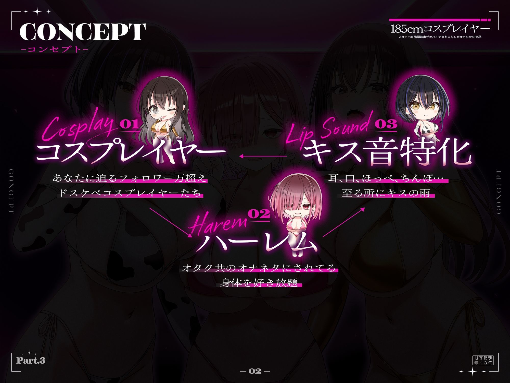 【2周年記念110円/約3時間半キス音特化フォーリー】185cmコスプレイヤーとオフパコpart3〜承認欲求デカパイチビをこらしめオホらせ4P交尾〜