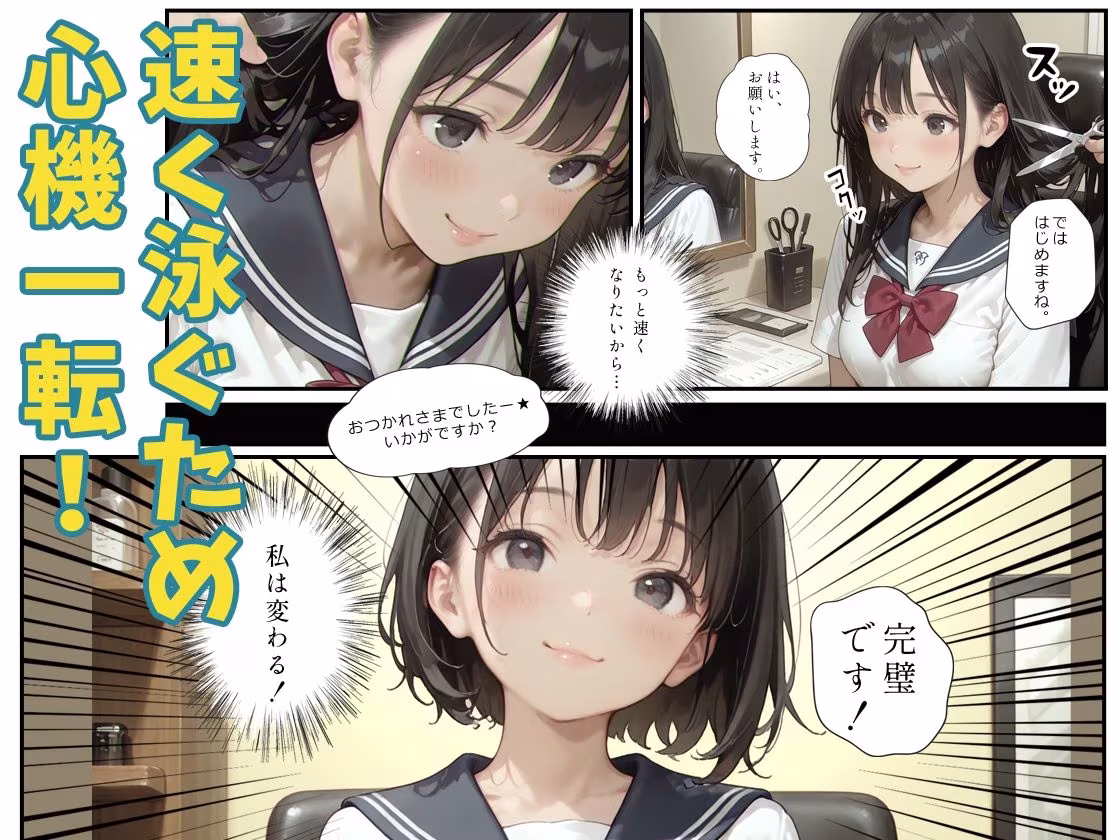 あの子は水泳部 〜あの子は叡智イラスト集 部活編 4〜【120枚/黒のり修正】心機一転ショートヘアー。肌に吸い付く紺色スク水が、プールの中で淫らに濡れる。