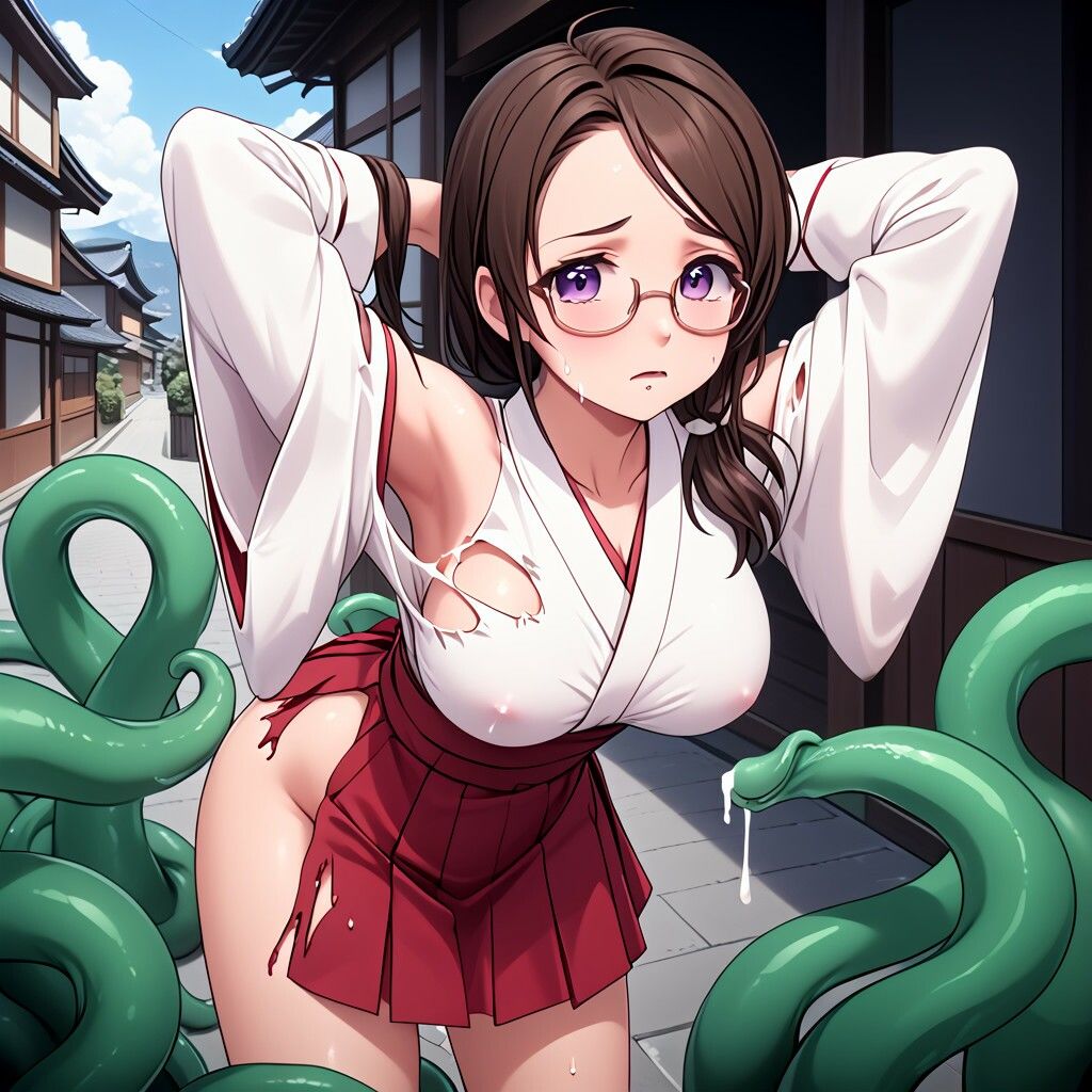 触手に襲われる退魔巫女