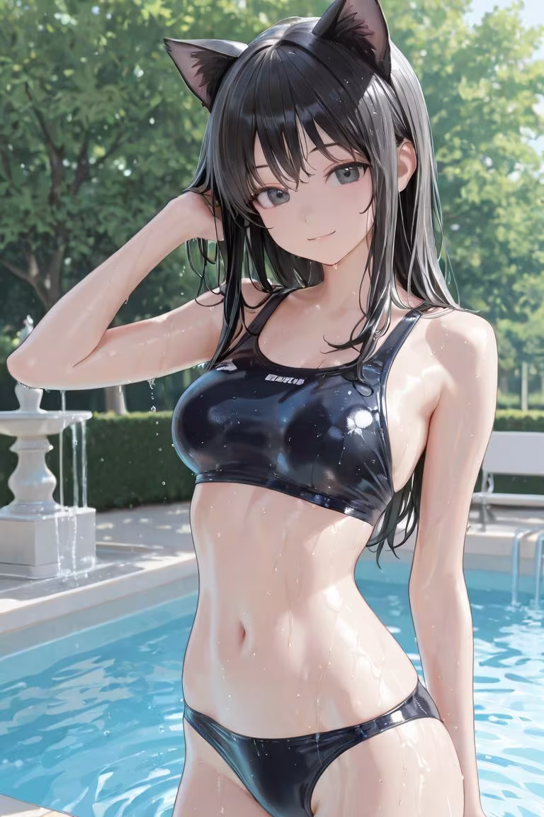 猫耳JKと噴水で