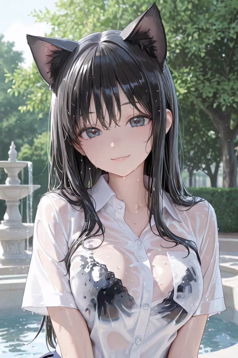 猫耳JKと噴水で