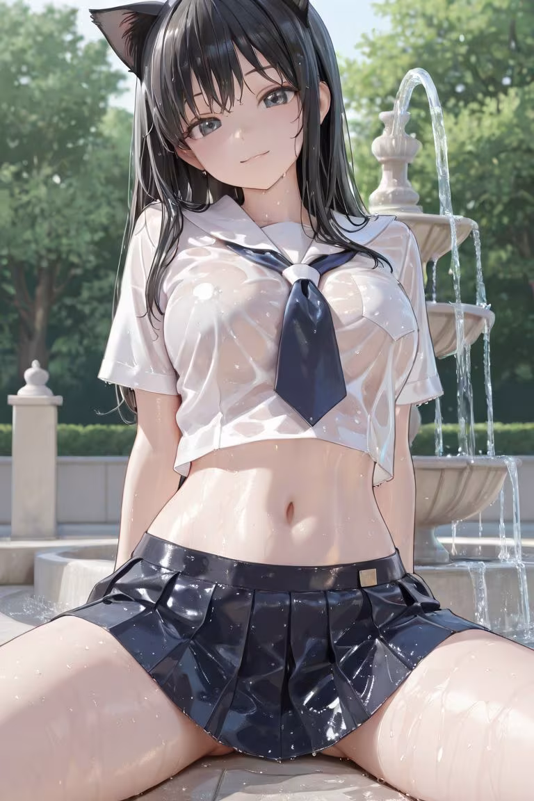 猫耳JKと噴水で