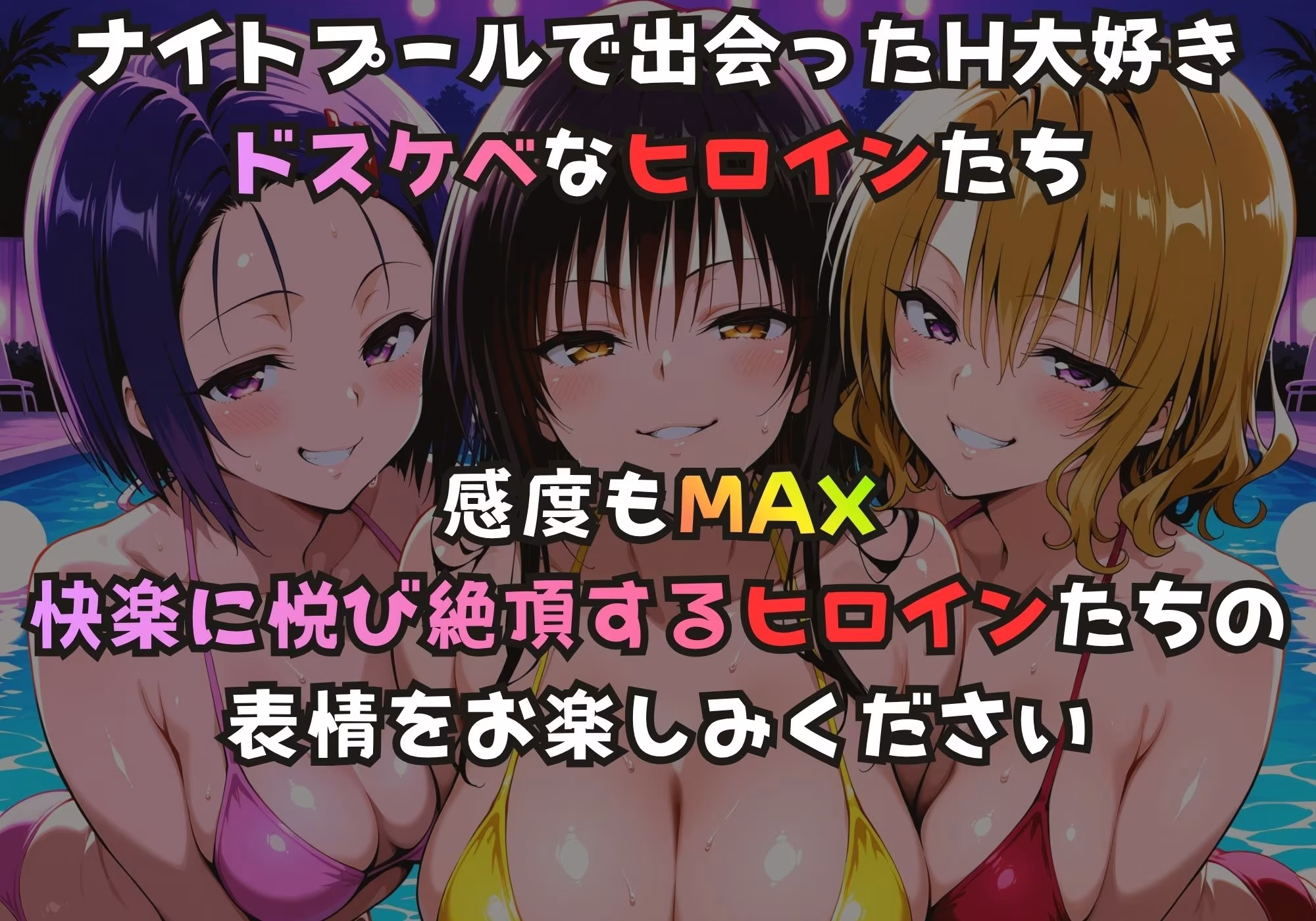 ナイトプールでガンギマるドスケベヒロイン 古手川〇＆西連寺〇菜＆籾岡〇紗