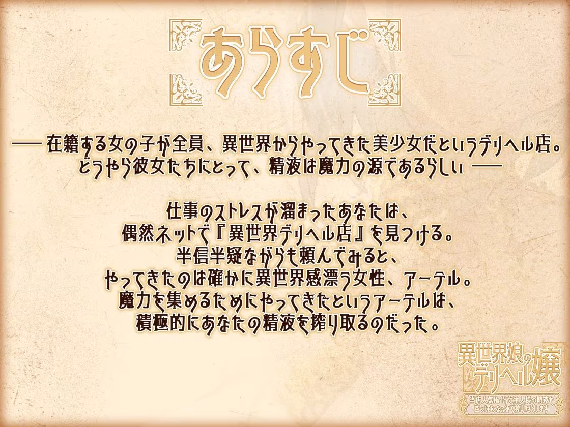 異世界娘のデリヘル嬢〜当店人気No.1がご主人様の精液を空っぽになるまで搾り尽くします〜